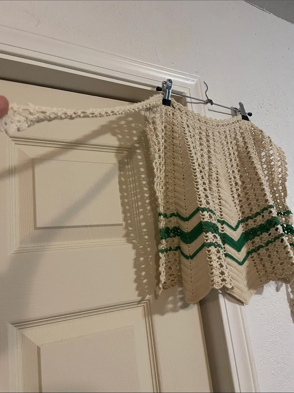 Cream Crochet Apron with Green Stripe Accent - Women's Accessory